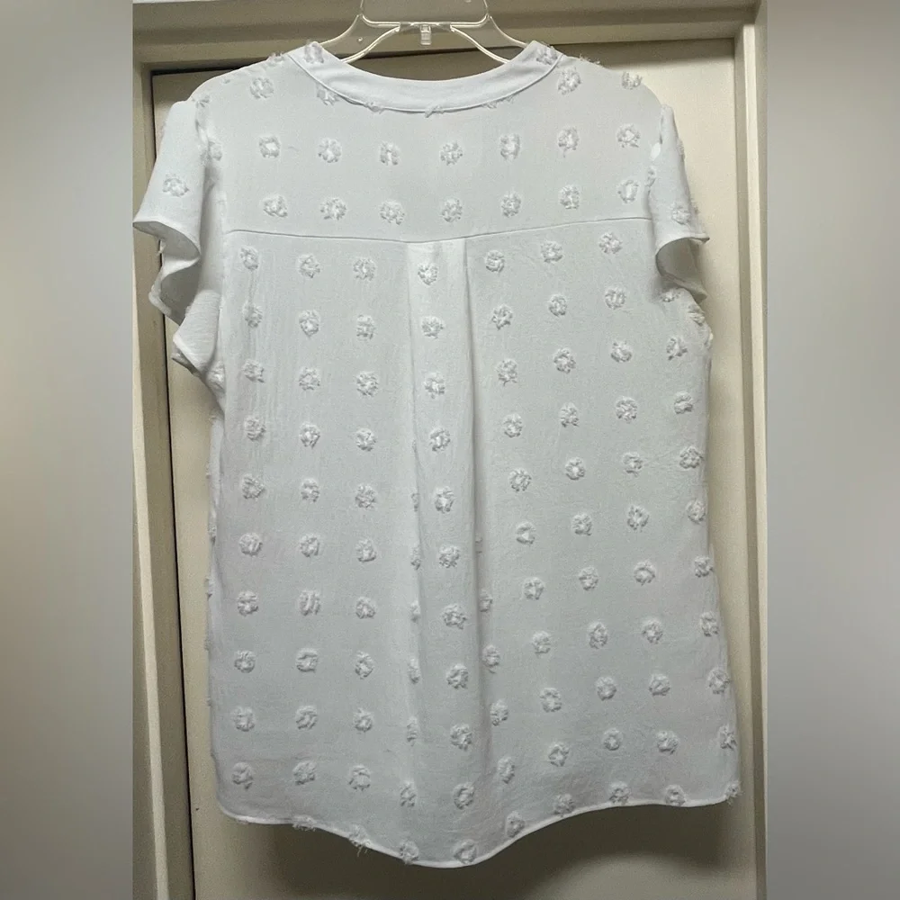 Blooming Jelly White Blouse V Neck with Ruffle Flowy Sleeve - Picture 2 of 3